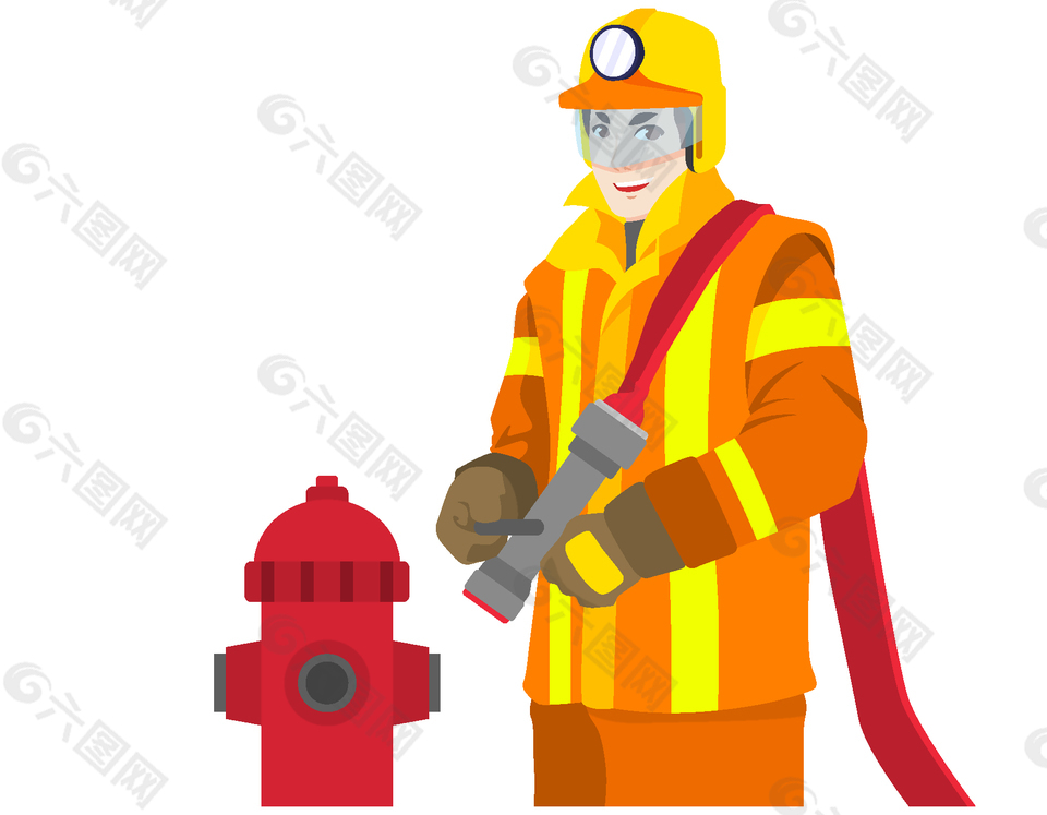 卡通手绘职业消防员矢量素材