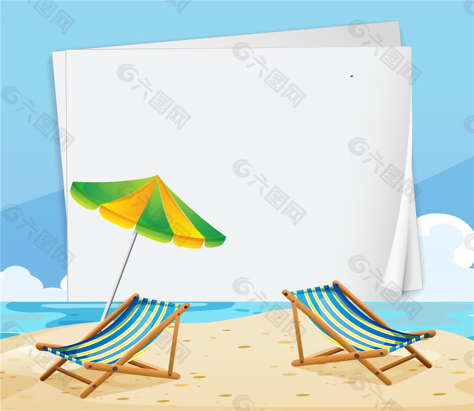 沙滩旅行海边布椅太阳伞设计元素