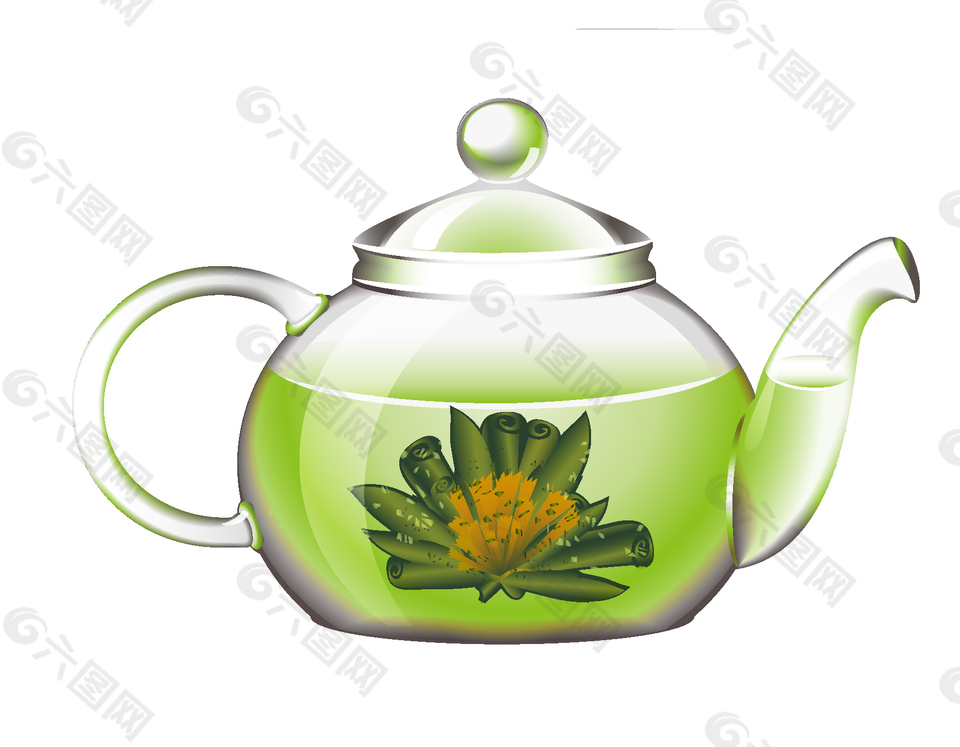 绿色茶叶茶壶饮料矢量元素