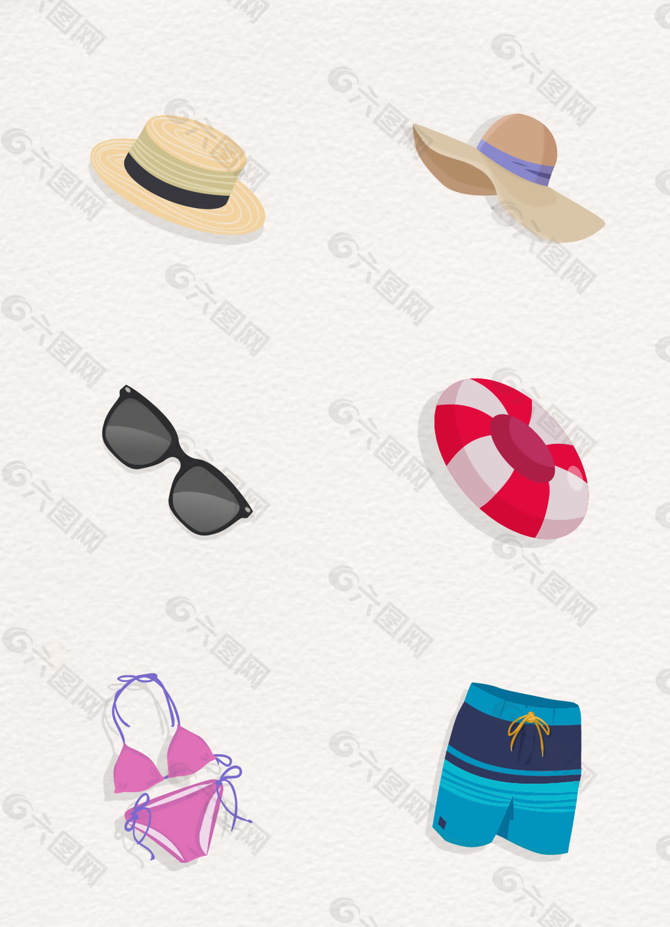 手绘沙滩太阳帽设计元素