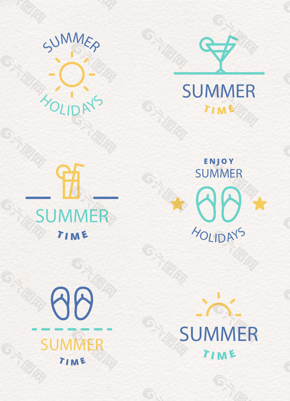 6款创意夏季度假标志矢量图