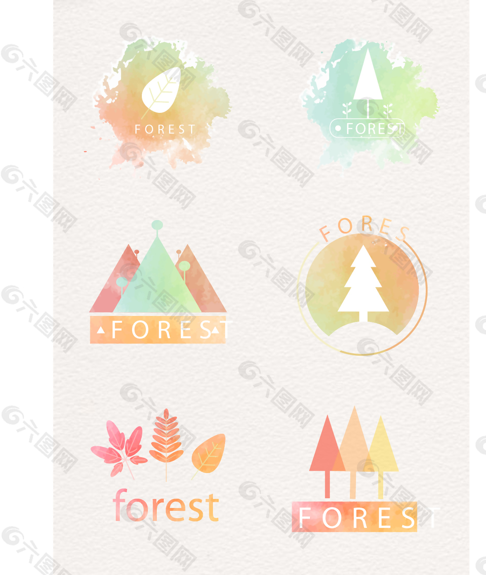 水彩绘森林标志矢量素材
