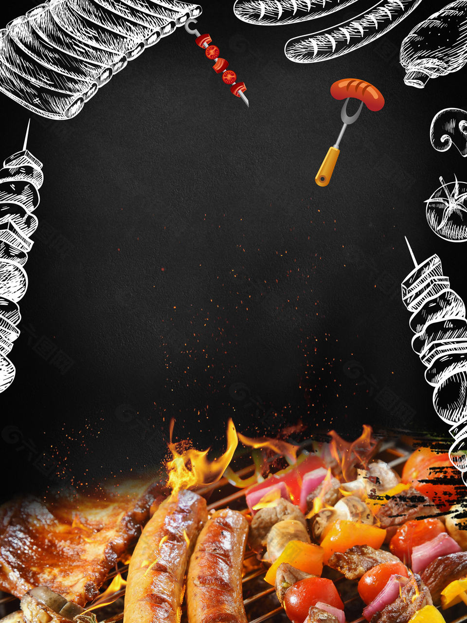 烤串派对烧烤美食促销海报背景