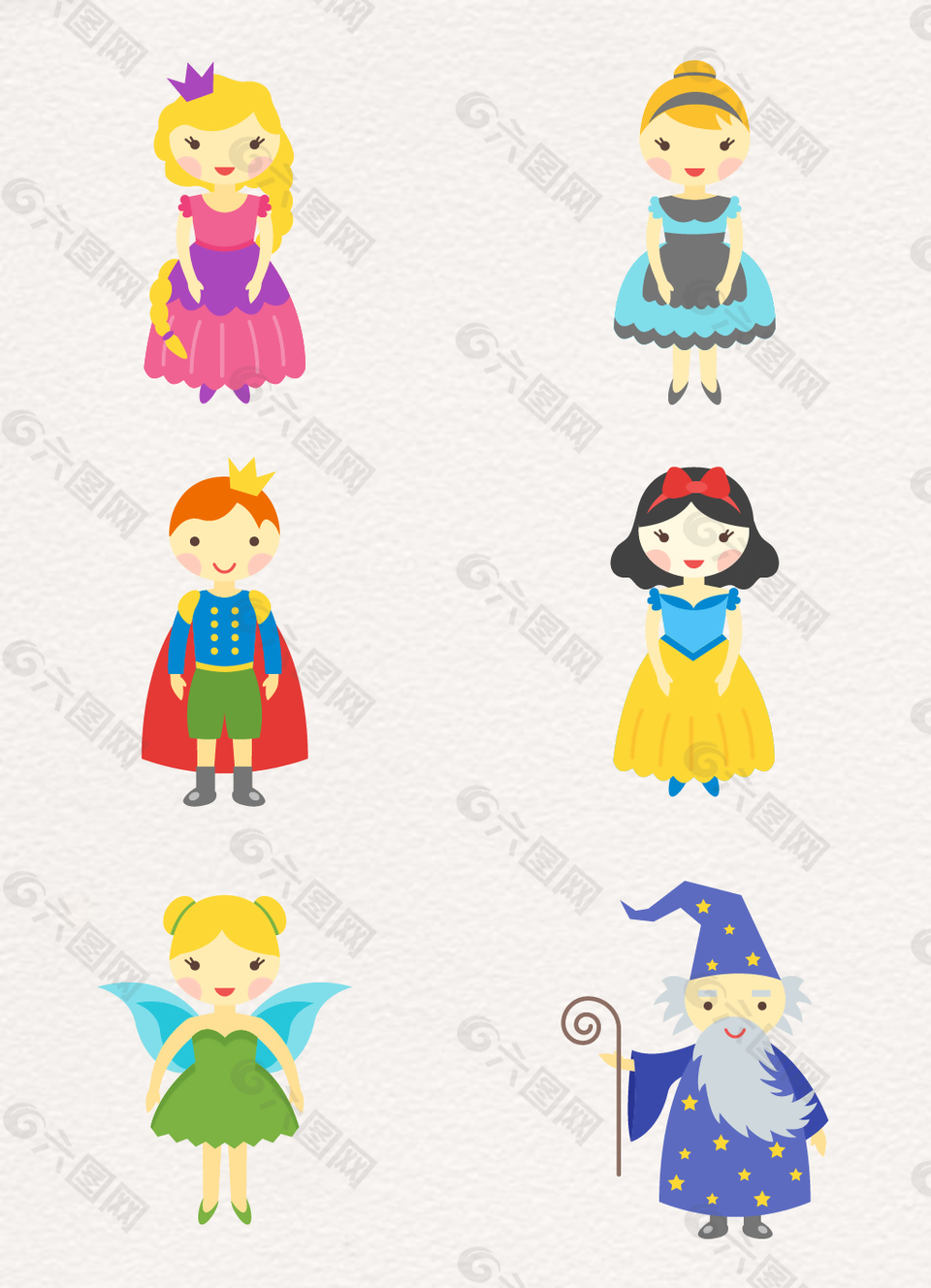 6款卡通扁平化童话角色白雪公主设计