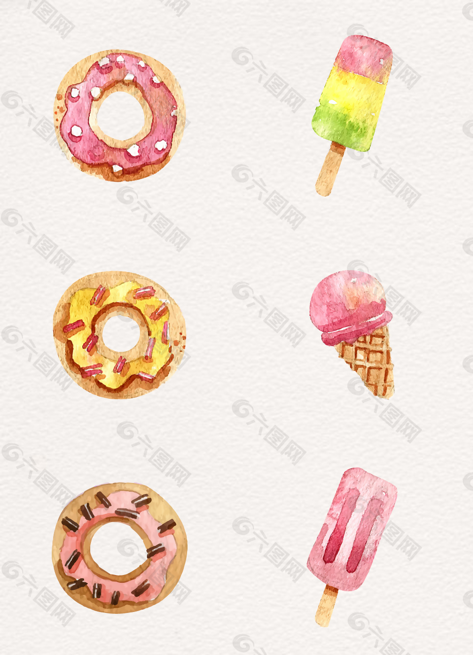 水彩绘矢量甜品甜甜圈设计素材