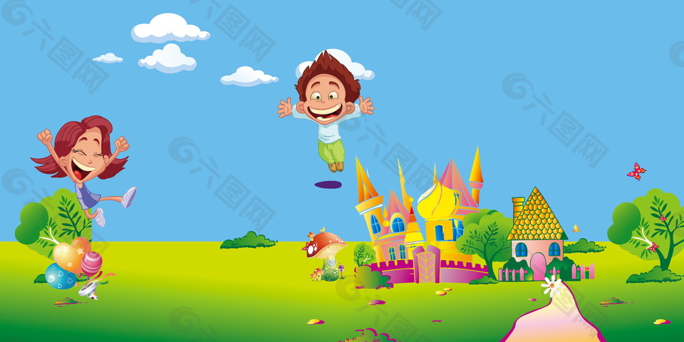 城堡卡通幼儿园招生背景素材