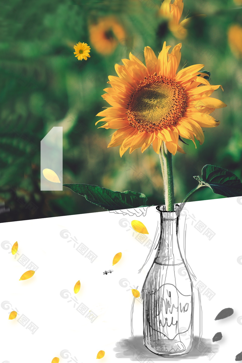 夏季向日葵插花广告背景素材