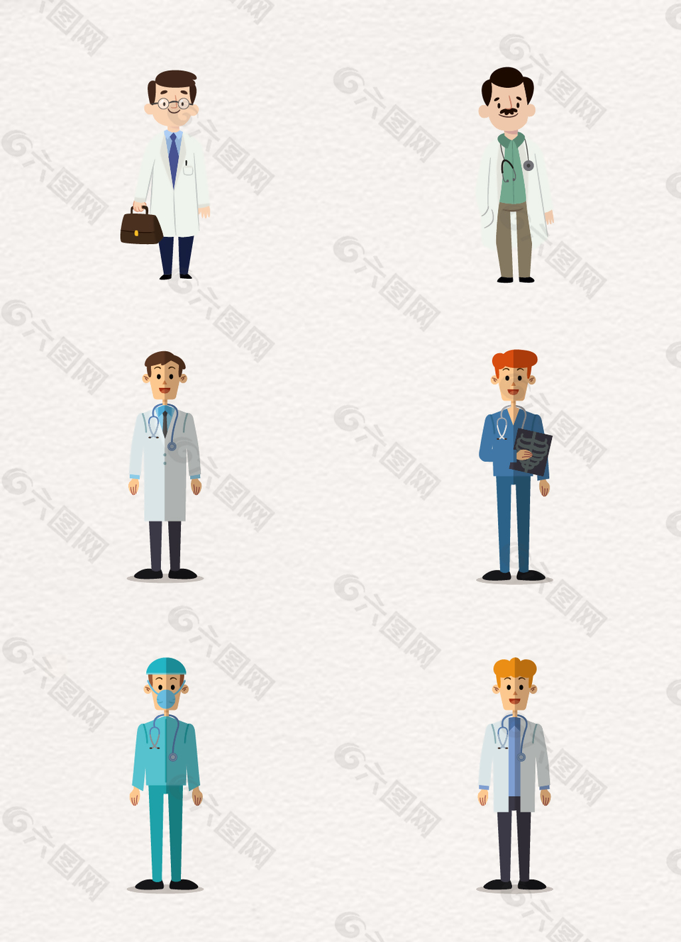 手绘6款医生矢量素材