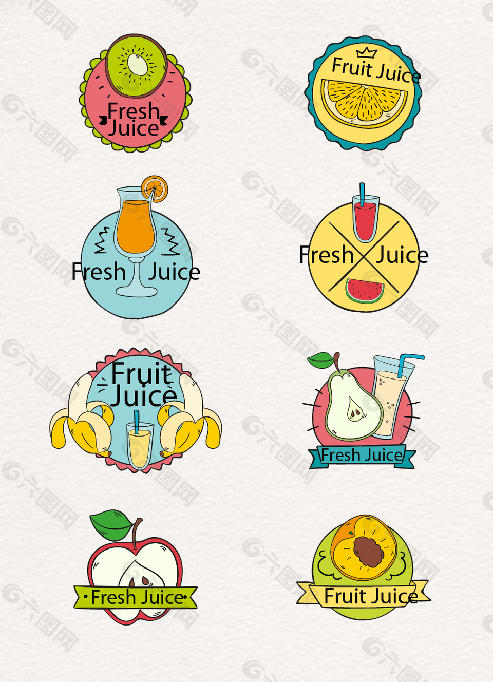 彩绘水果果汁矢量图标