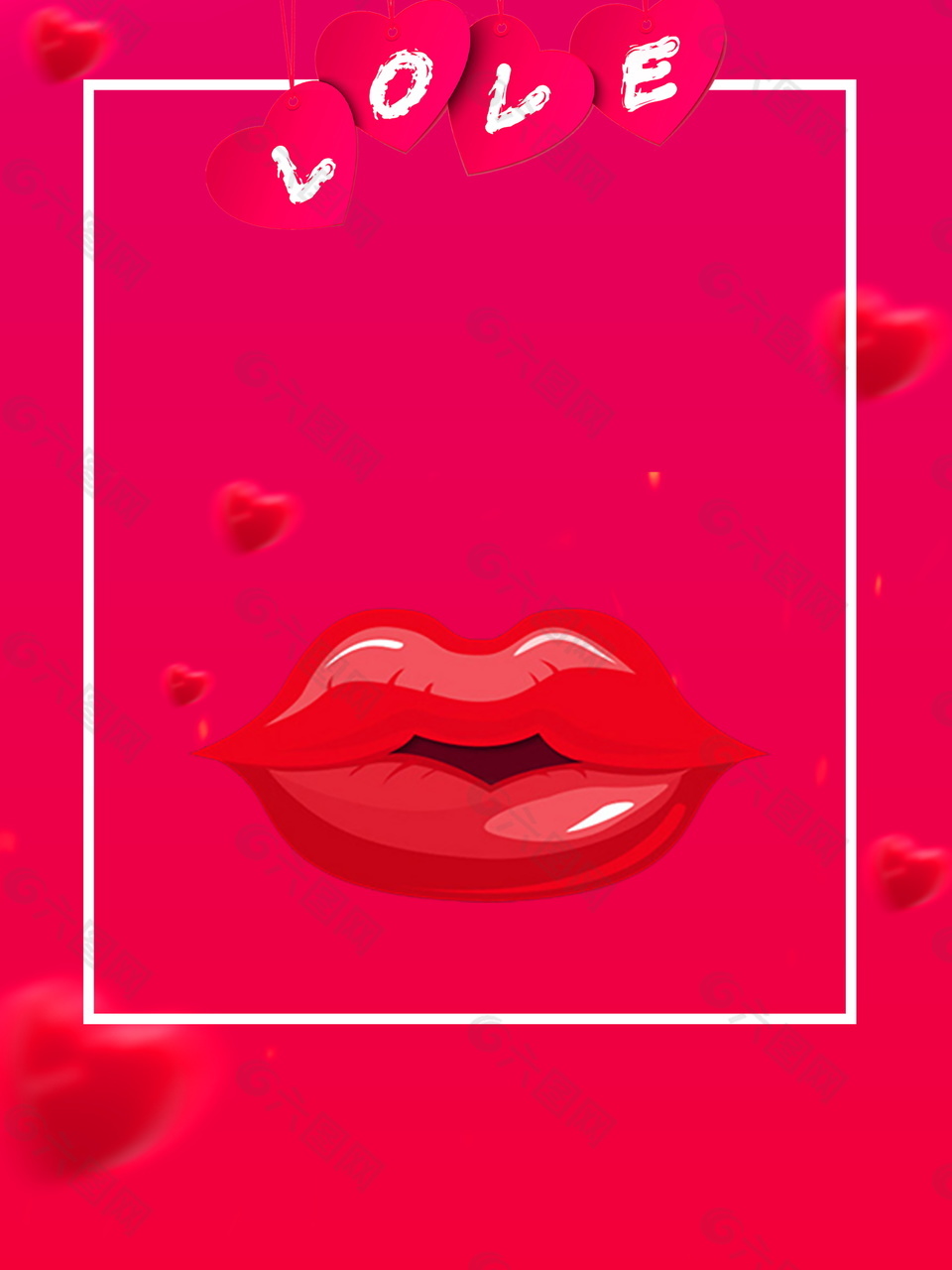 红色爱情亲嘴边框国际接吻日广告背景素材
