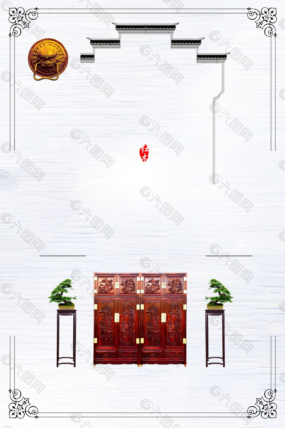 雅致红色木制柜子广告背景