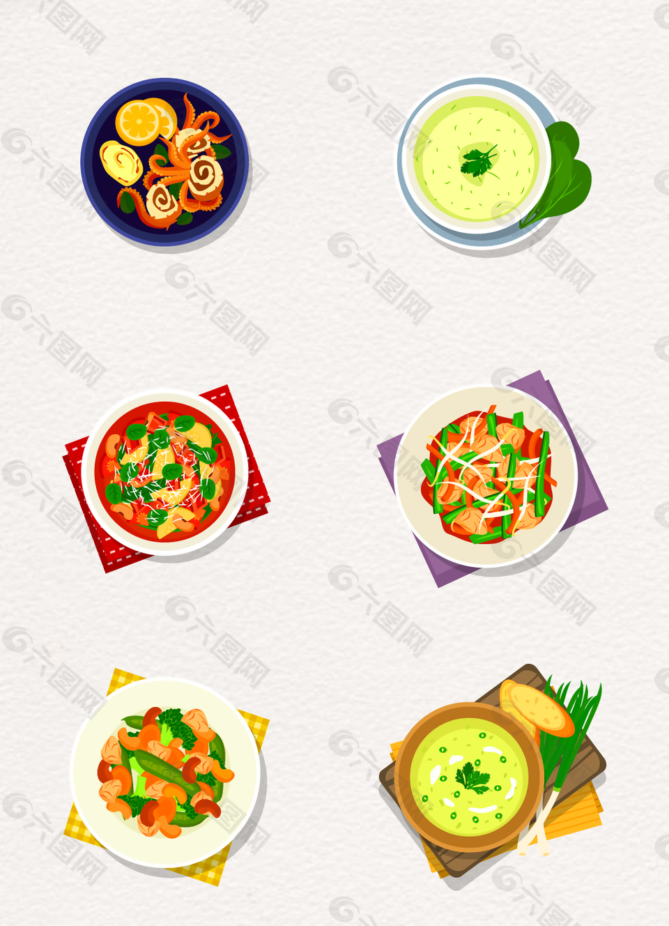 6款彩色卡通美食设计