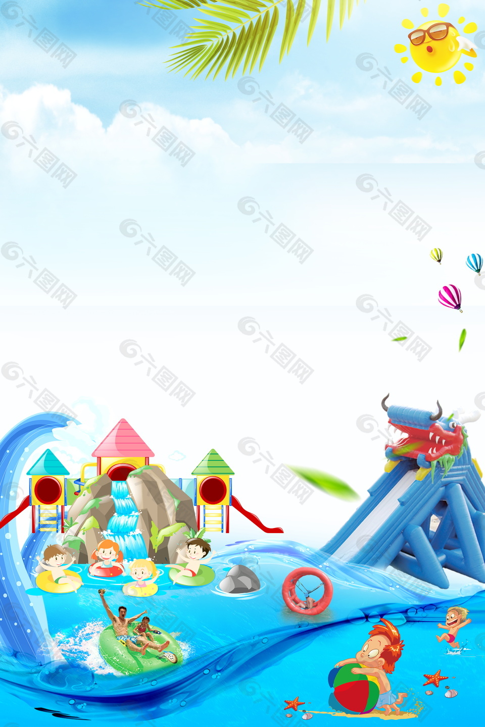 孩童娱乐水上乐园背景素材