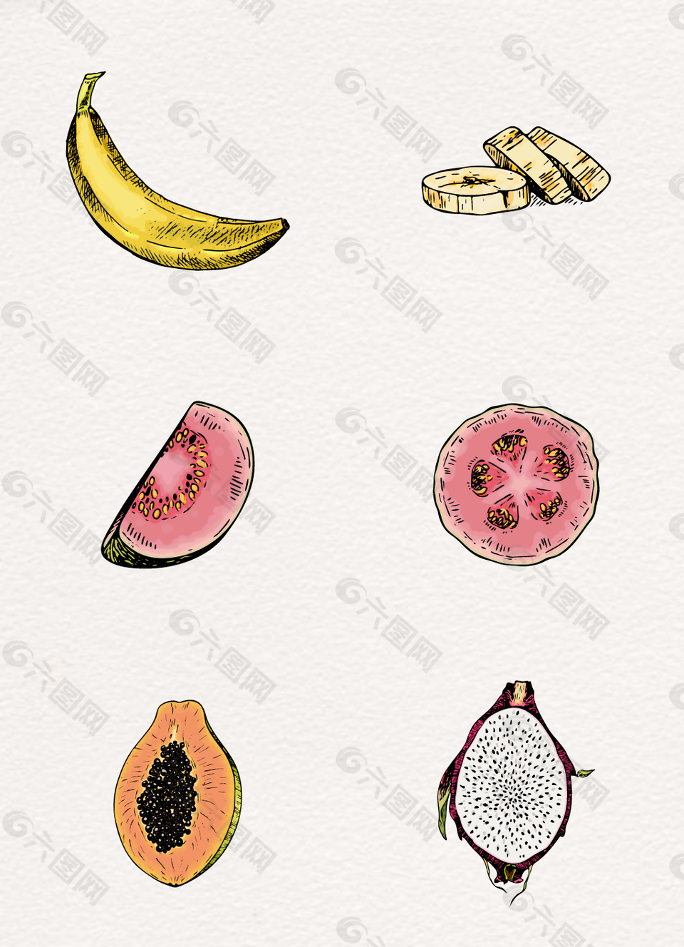 矢量彩铅6款水果设计素材