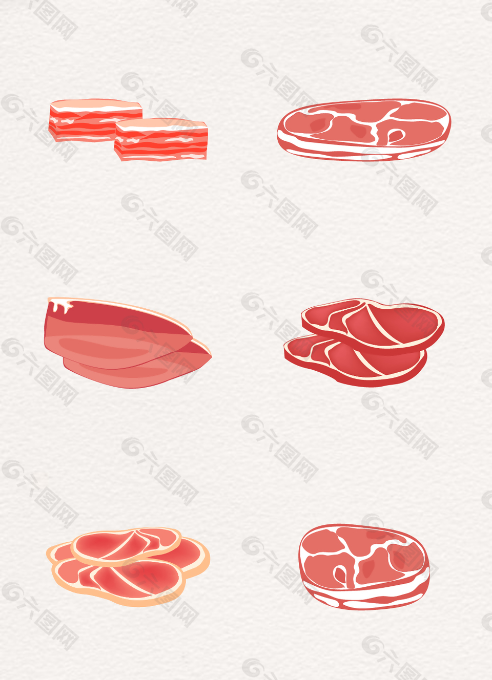 手绘红色肉类食材矢量图