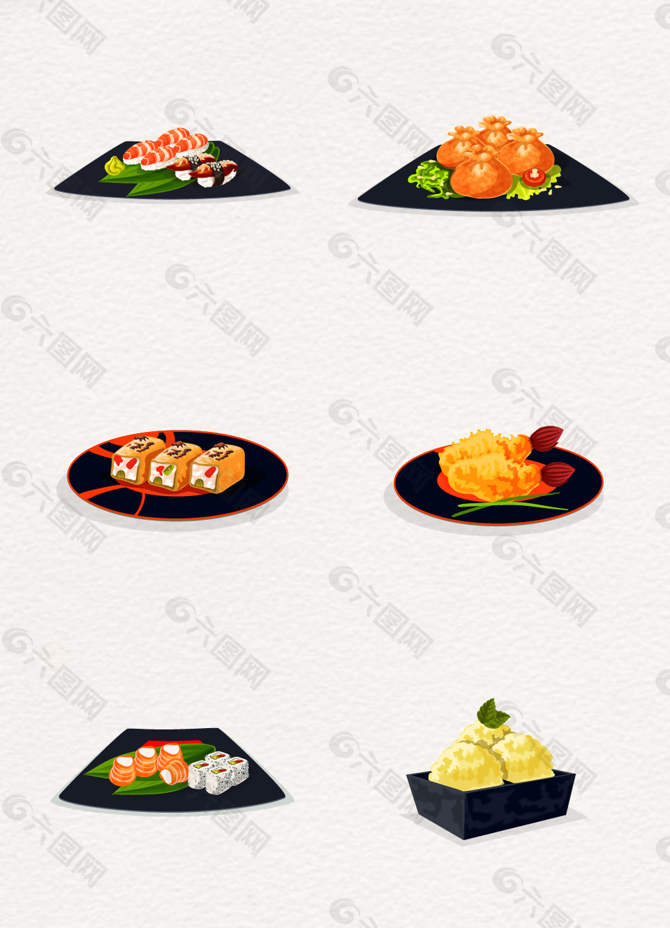 6款矢量日本食物寿司设计元素