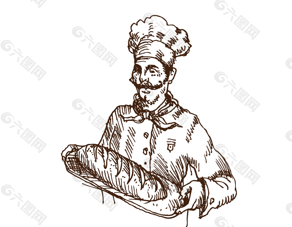 黑白手绘厨师装饰图