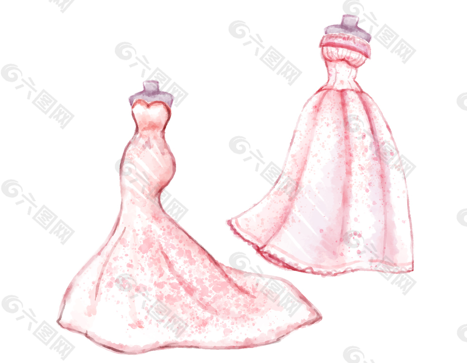 手绘抽象粉色婚纱元素