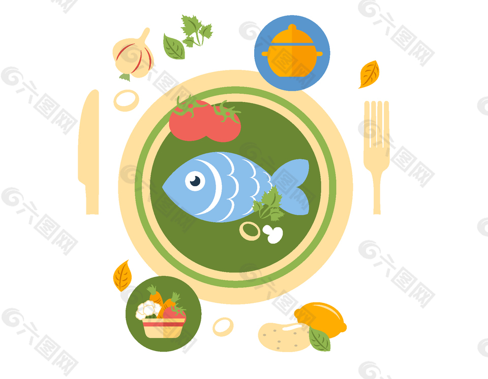 手绘食物鱼元素