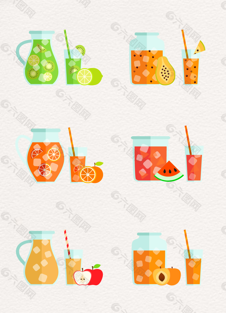 6款彩色矢量水果和果汁矢量素材