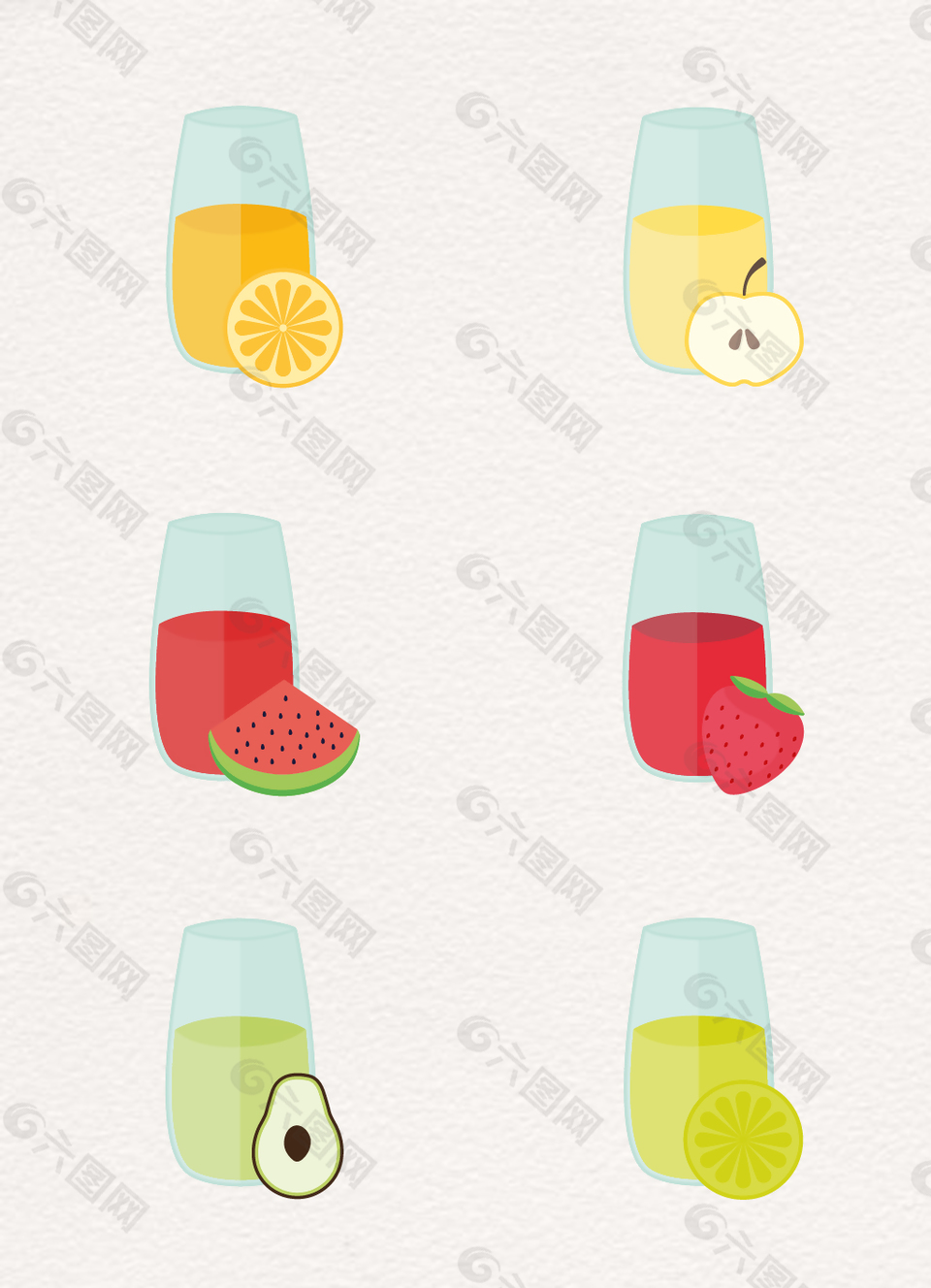 扁平化水果和果汁矢量图片