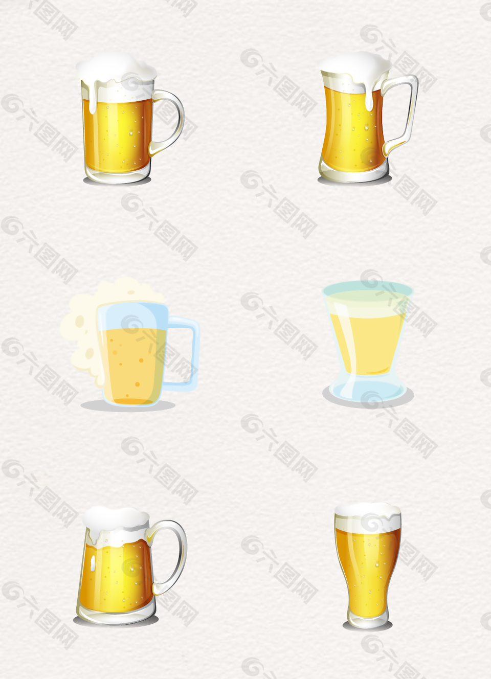 6款黄色手绘啤酒矢量素材
