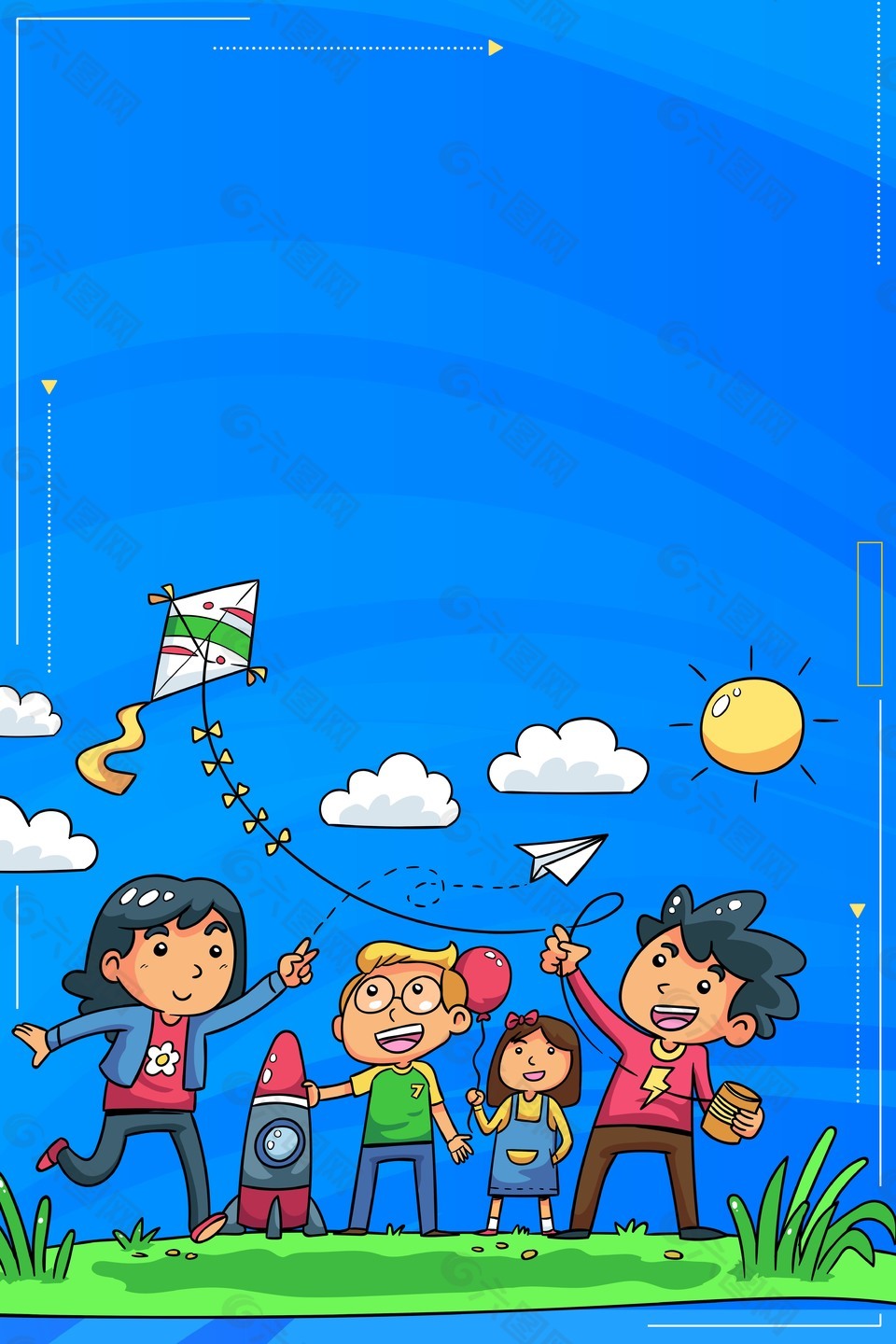 卡通孩子暑假海报背景