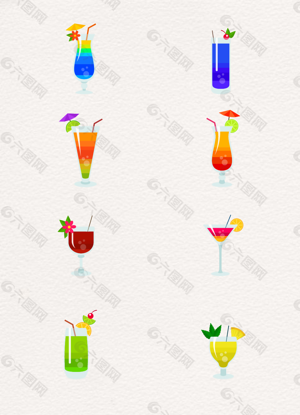 8款手绘彩色果汁冷饮设计素材