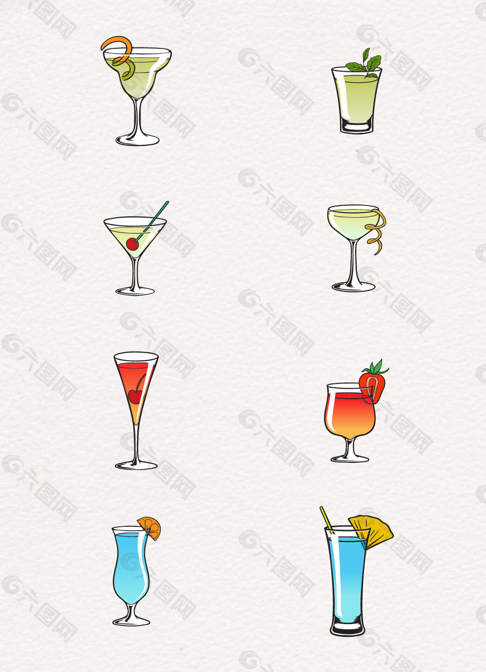 8款玻璃杯手绘饮料饮品设计素材