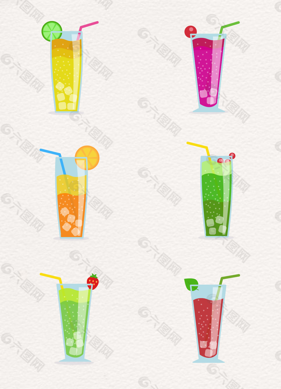 手绘彩色美味冰块饮料设计素材