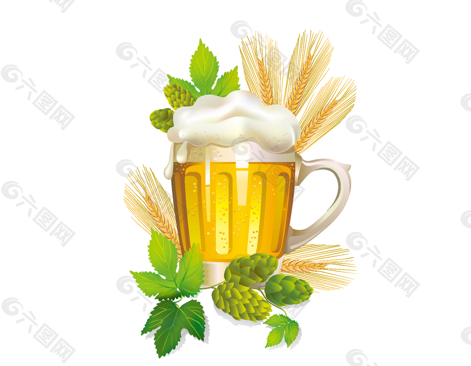 金黄的麦子与啤酒装饰图