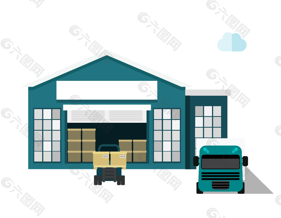 卡通货车仓库元素