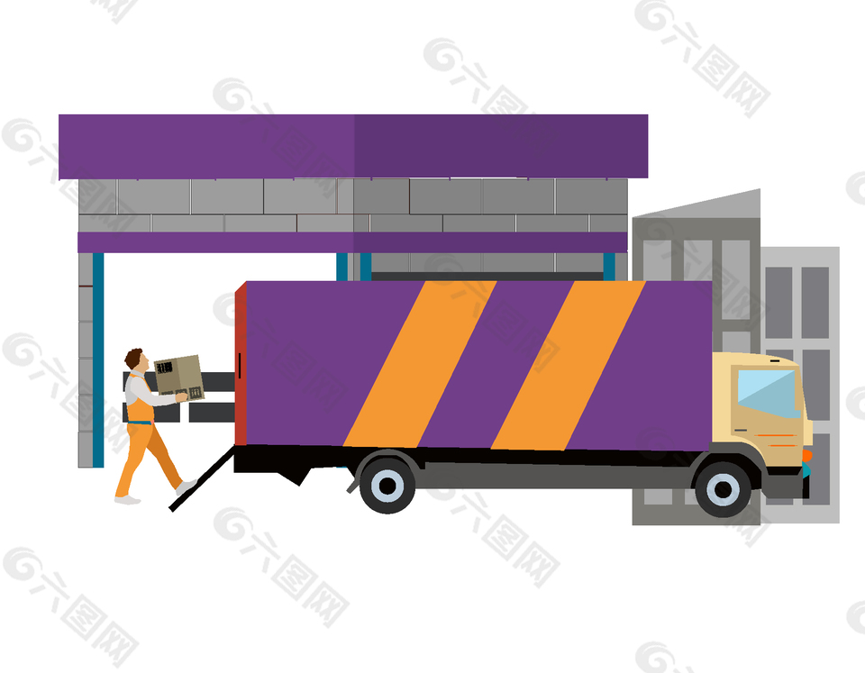 卡通紫色大货车矢量元素