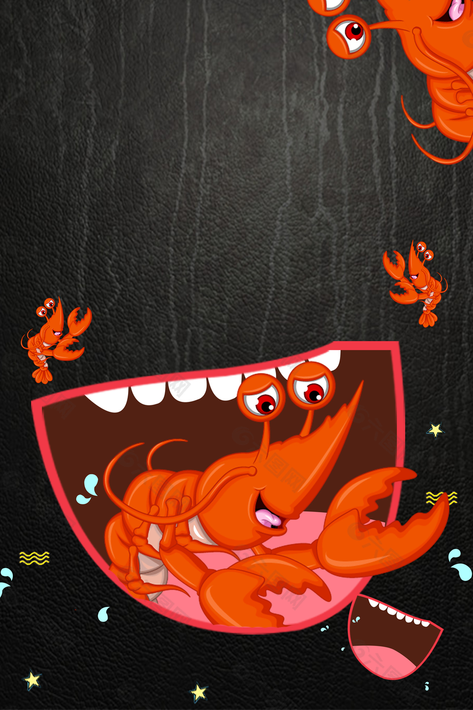 黑色创意卡通小龙虾美食海报背景
