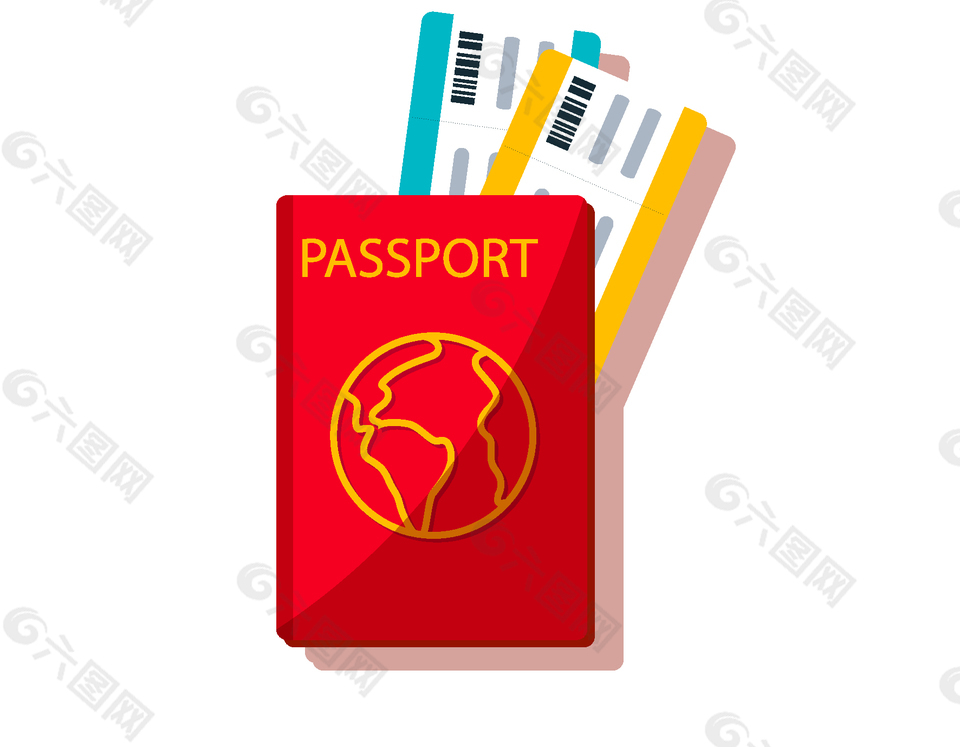 卡通红色签证机票矢量元素