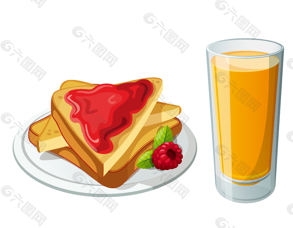 卡通美味橙汁三明治矢量元素