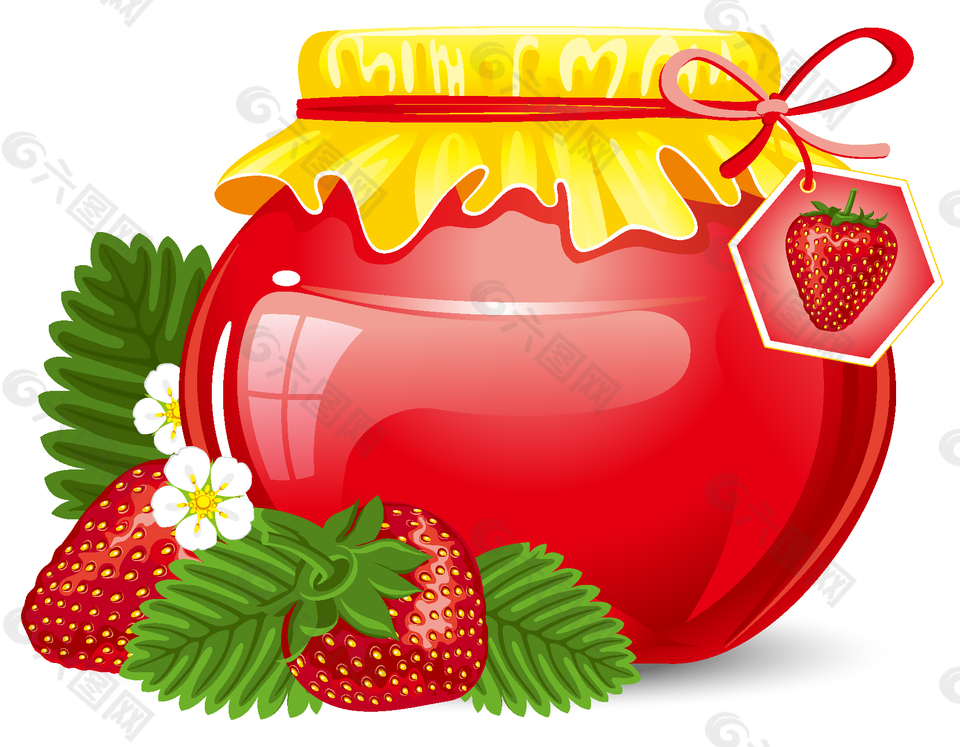 红色瓶装草莓酱矢量图