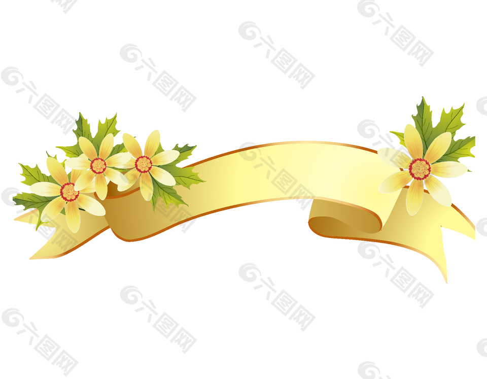 玉兰花黄色飘带装饰图