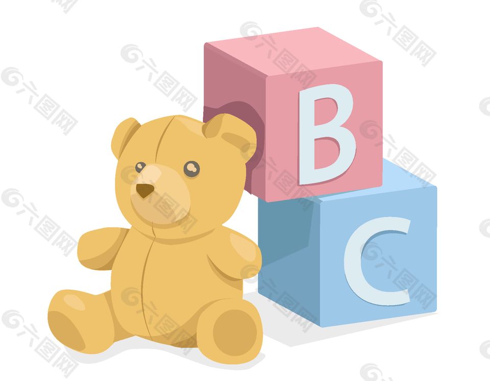 卡通黄色小熊与英文字母方块