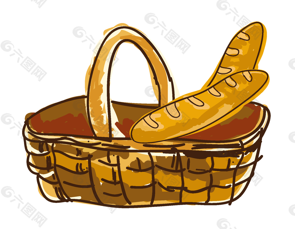 卡通竹篮面包长棒面包元素