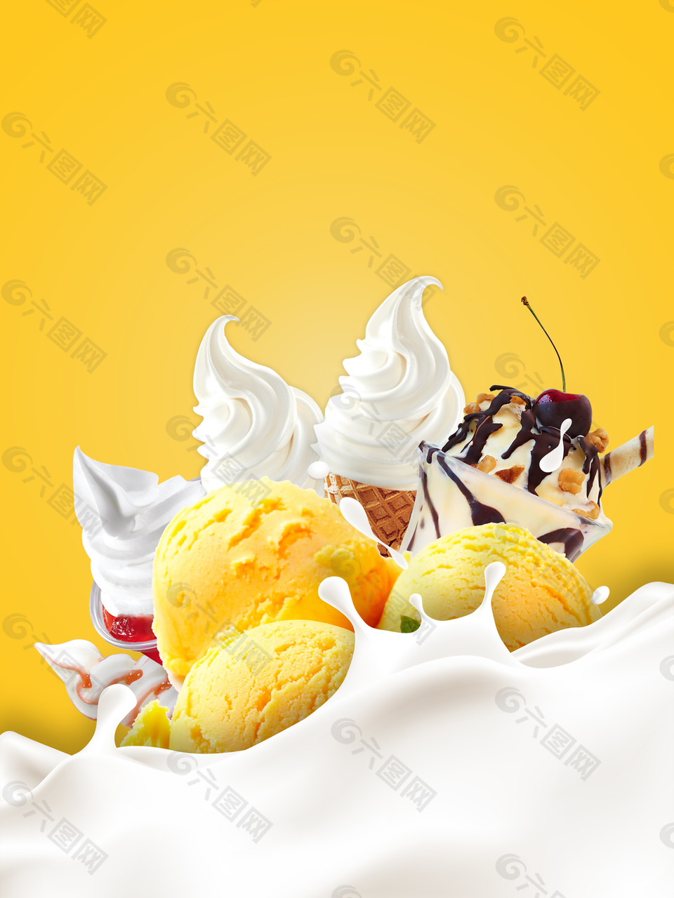 清新夏日冰淇淋美食背景