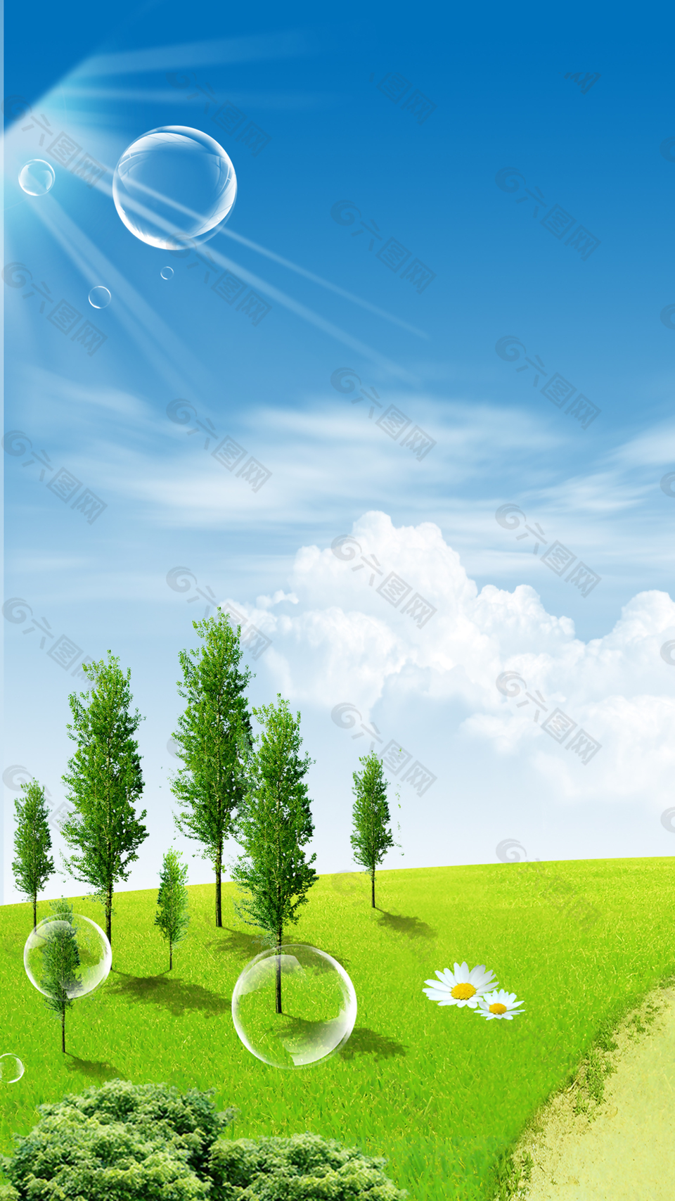 蓝天白云春游植树节背景