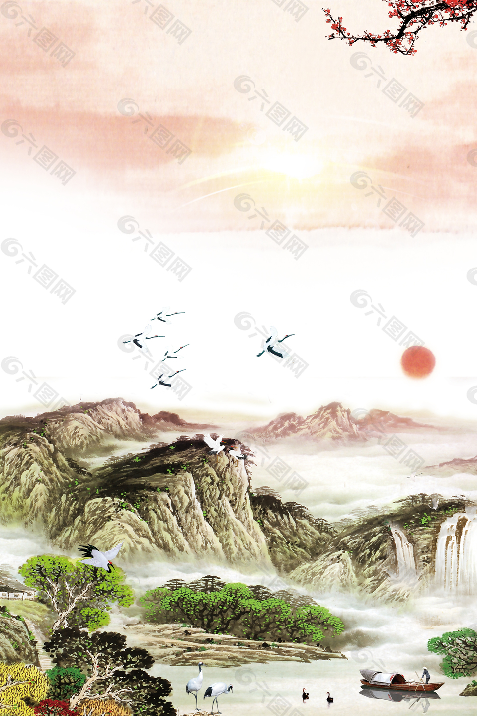 中国风江山如画背景