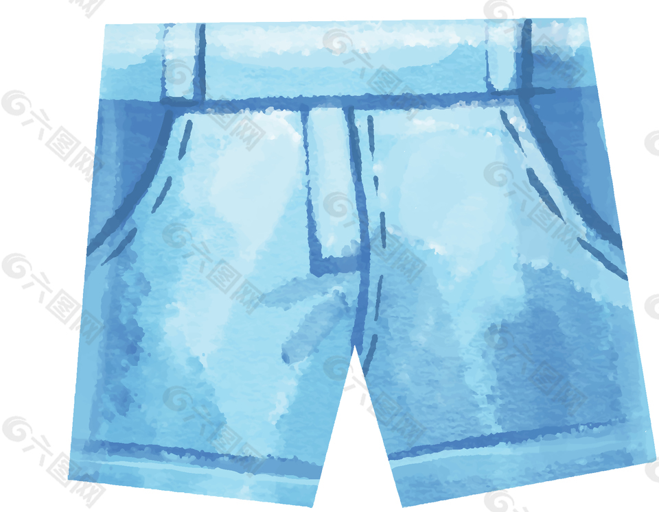 蓝色短裤水彩画矢量图
