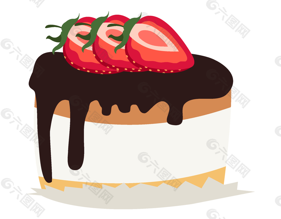 卡通小清新草莓蛋糕元素