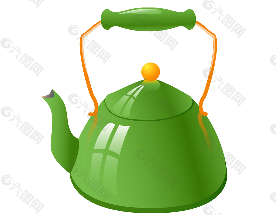 绿色卡通茶壶矢量图