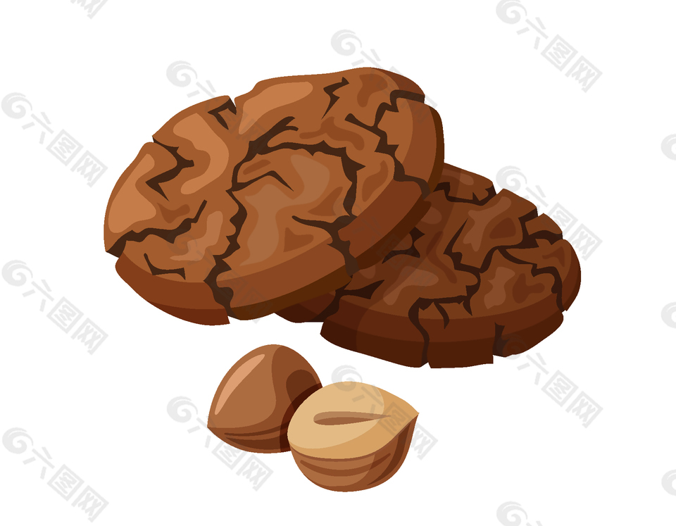 卡通巧克力饼干与巧克力豆矢量图
