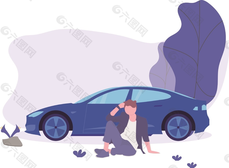 一个人坐在草地上矢量素材