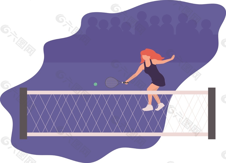 少女运动场打网球矢量素材