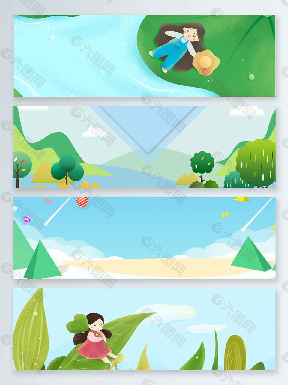 夏季清凉手绘插画banner背景